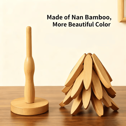 ✨Natural Tree Trivet Set - 4 bamoo Trivets & 1 Stand Like a Christmas Tree