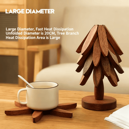 ✨Natural Tree Trivet Set - 4 bamoo Trivets & 1 Stand Like a Christmas Tree
